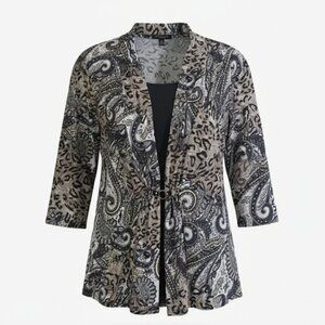Notations Womens Paisley Animal Print Mesh Cardigan Top 1X Stretch